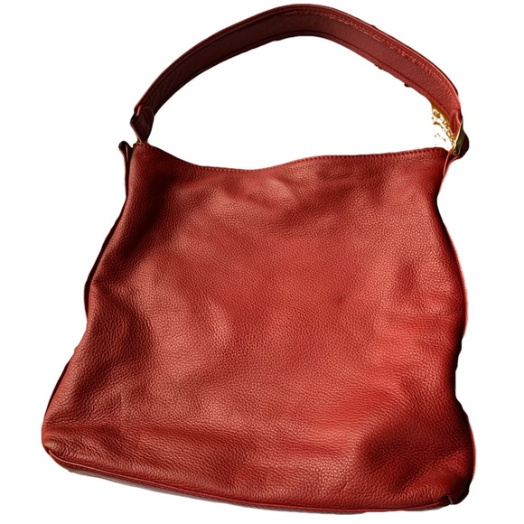 Red Michael Kors Pebbled Hobo bag with gold accents - Picture 2 of 10